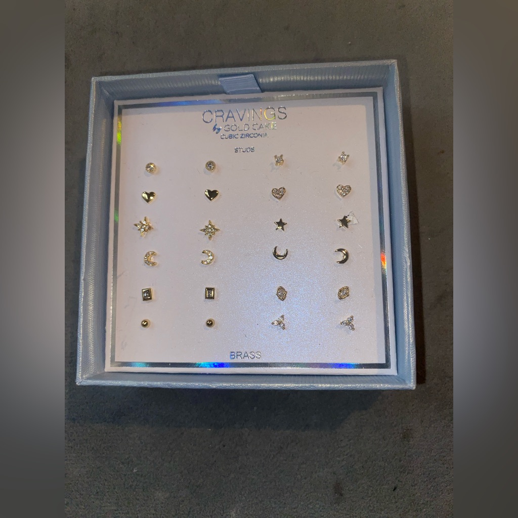 Bnib Cravings By Gold Cake. Brass Gold Plated Studs Set Of 12 Earrings
